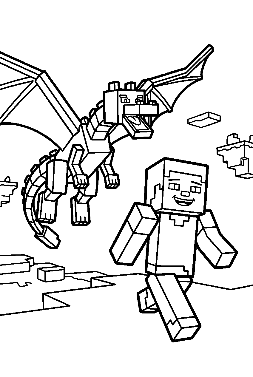 minecraft ender dragon chasing steve line art