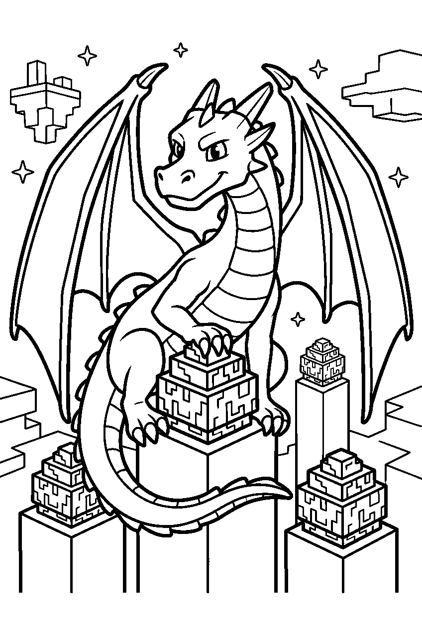 minecraft ender dragon guarding end crystals line art