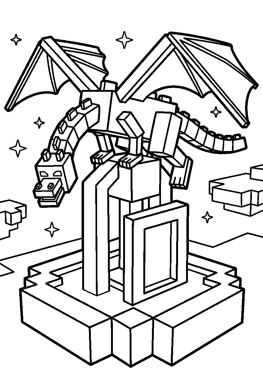 minecraft ender dragon perched on the end fountain line art