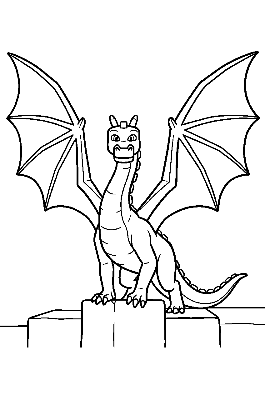 minecraft ender dragon wings spread over end stone blocks line art