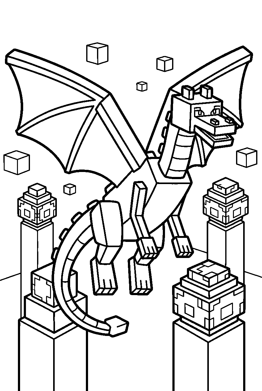 minecraft ender dragon with end crystals line art