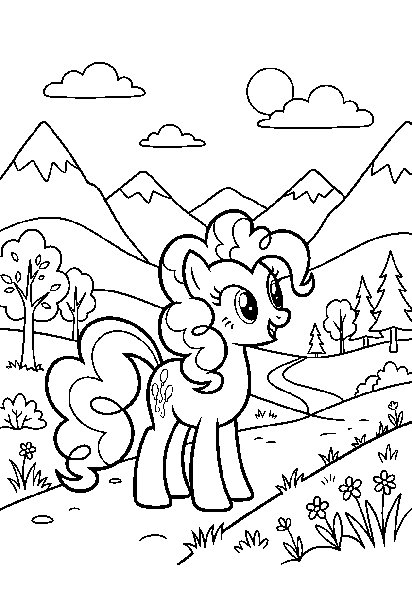 pinkie pie looking around in mountain valley line art