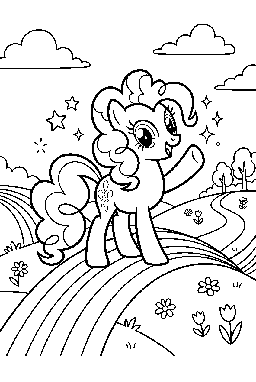 pinkie pie posing on rainbow meadow line art