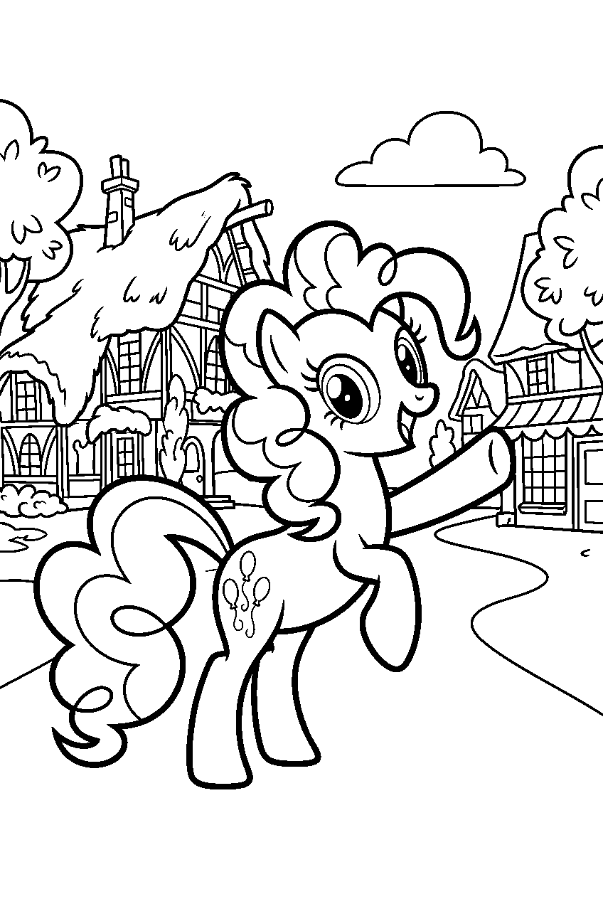 pinkie pie reaching in ponyville village line art