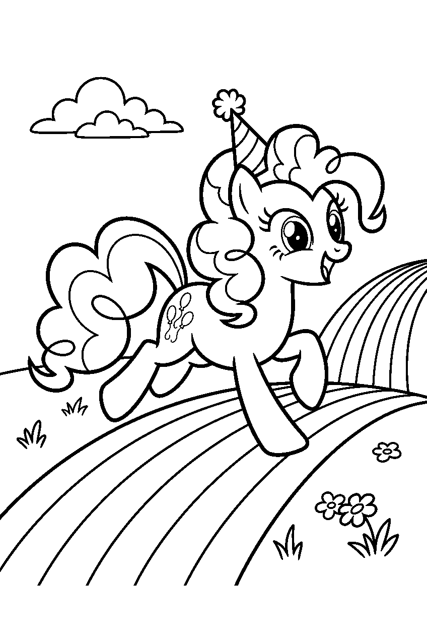 pinkie pie running on rainbow meadow line art