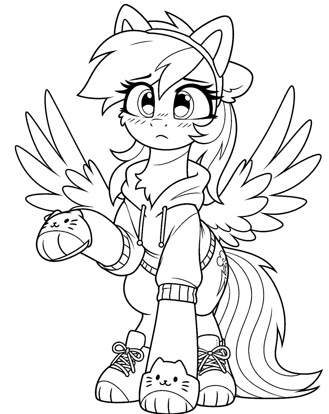 cute my little pony rainbow dash in hoodie line art