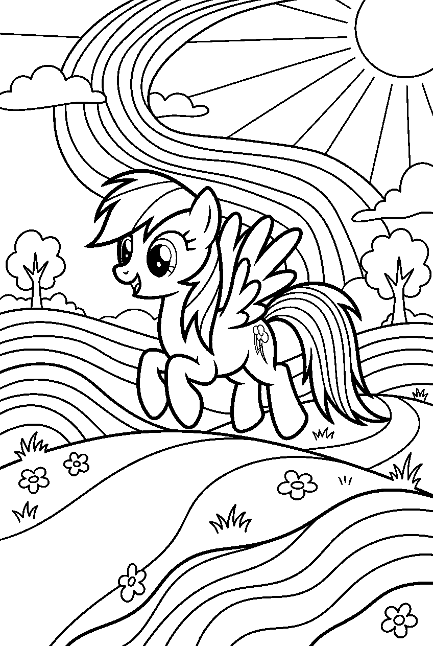 rainbow dash exploring on rainbow meadow line art