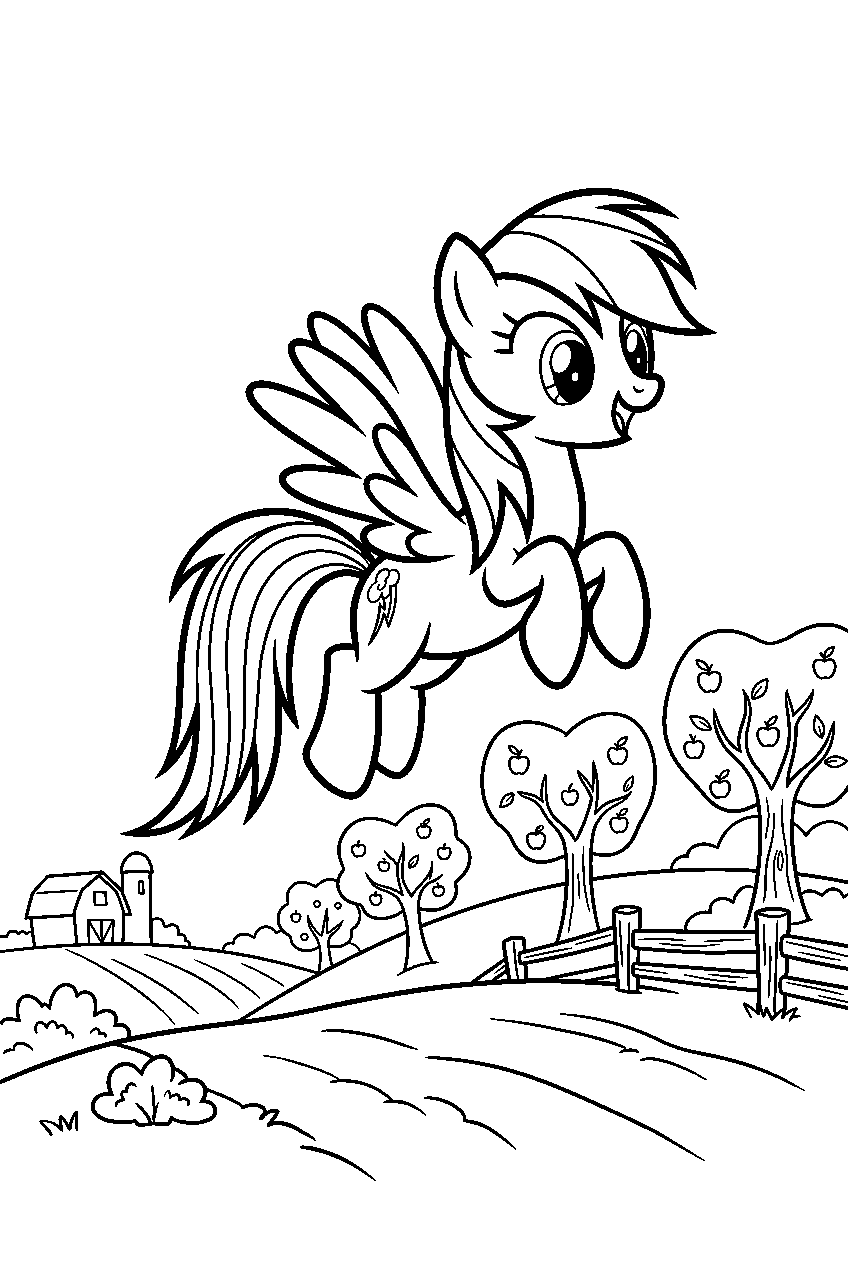 rainbow dash jumping in sweet apple acres line art