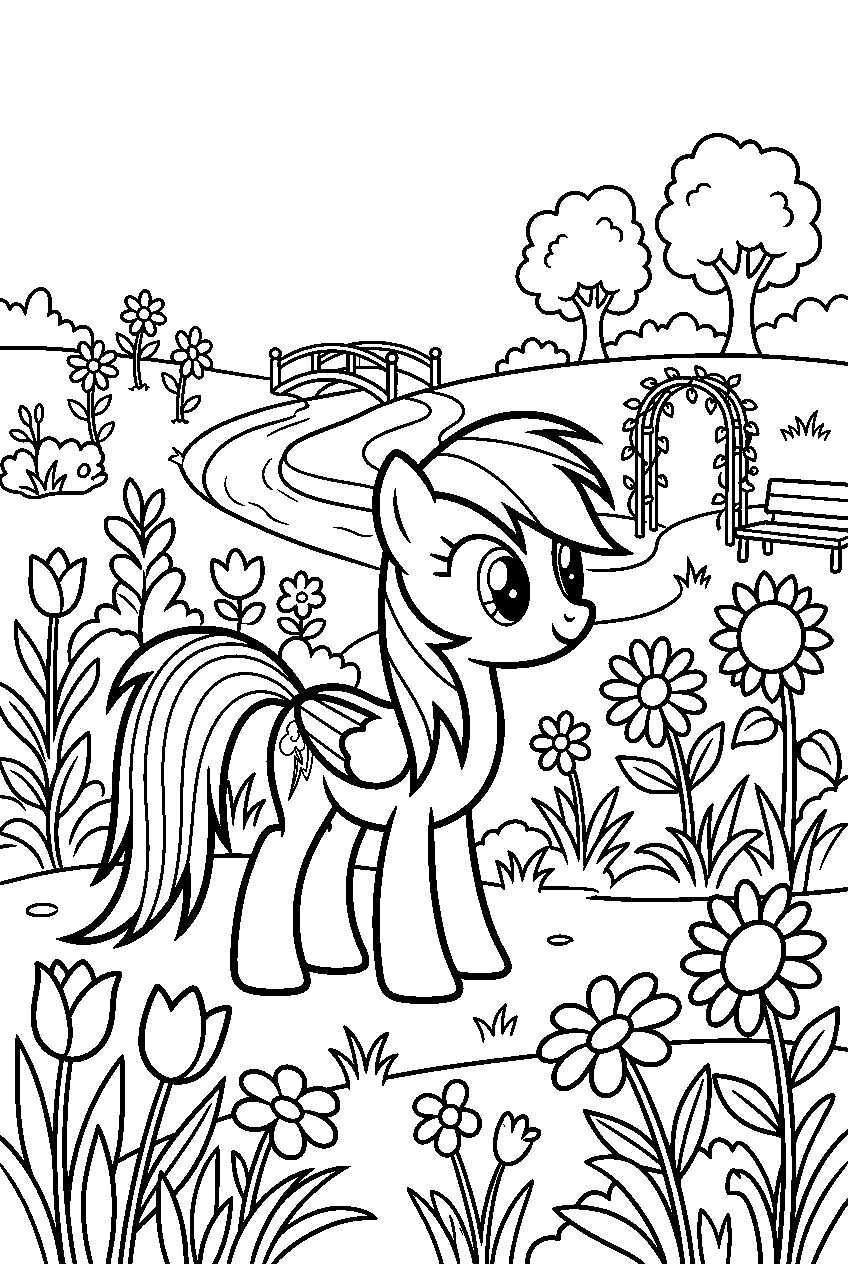 rainbow dash observing in friendship garden line art