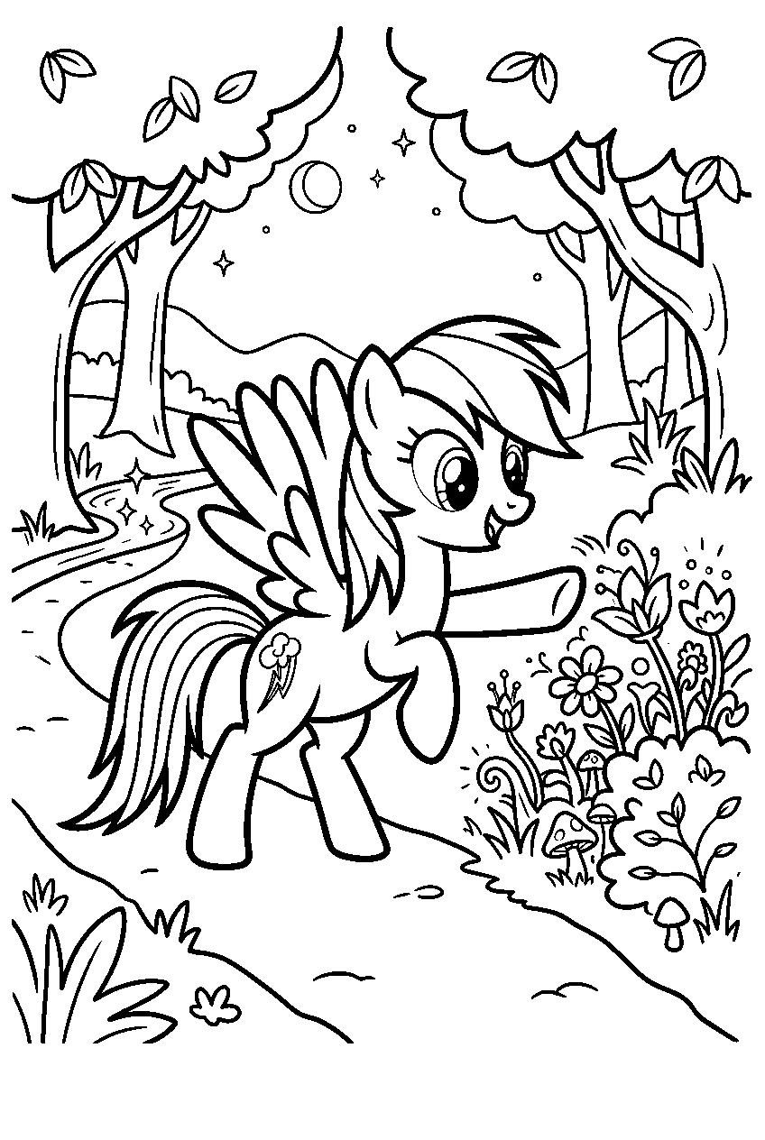 rainbow dash reaching in enchanted forest line art