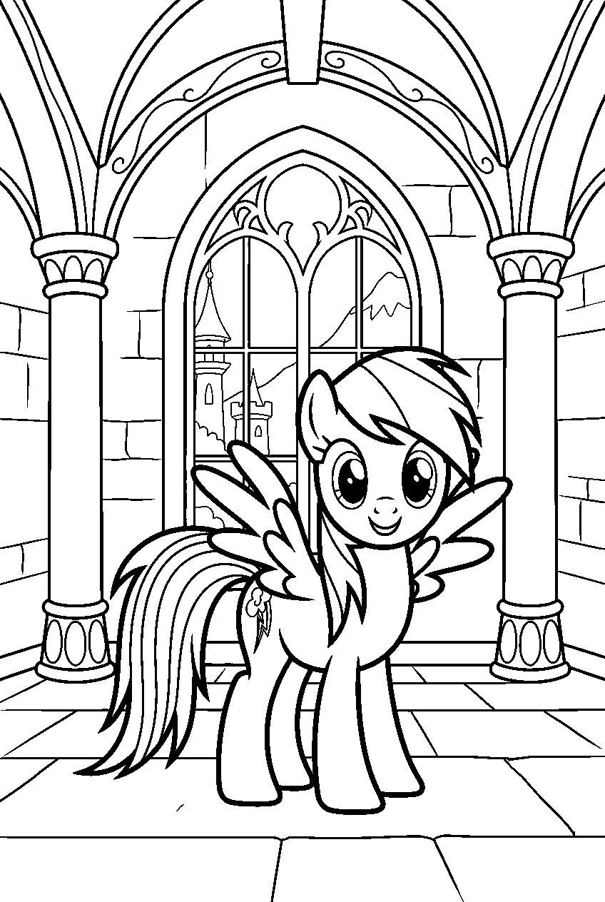 rainbow dash standing in canterlot castle line art