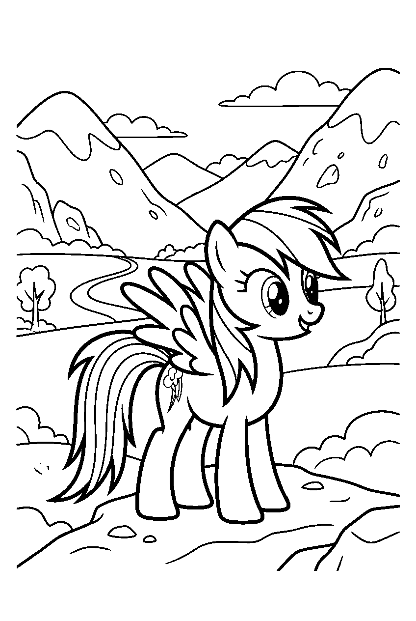 rainbow dash standing in mountain valley line art