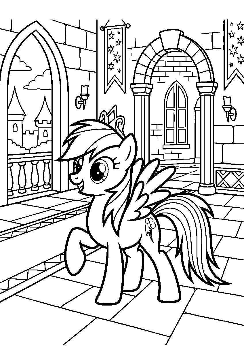rainbow dash walking in princess castle line art