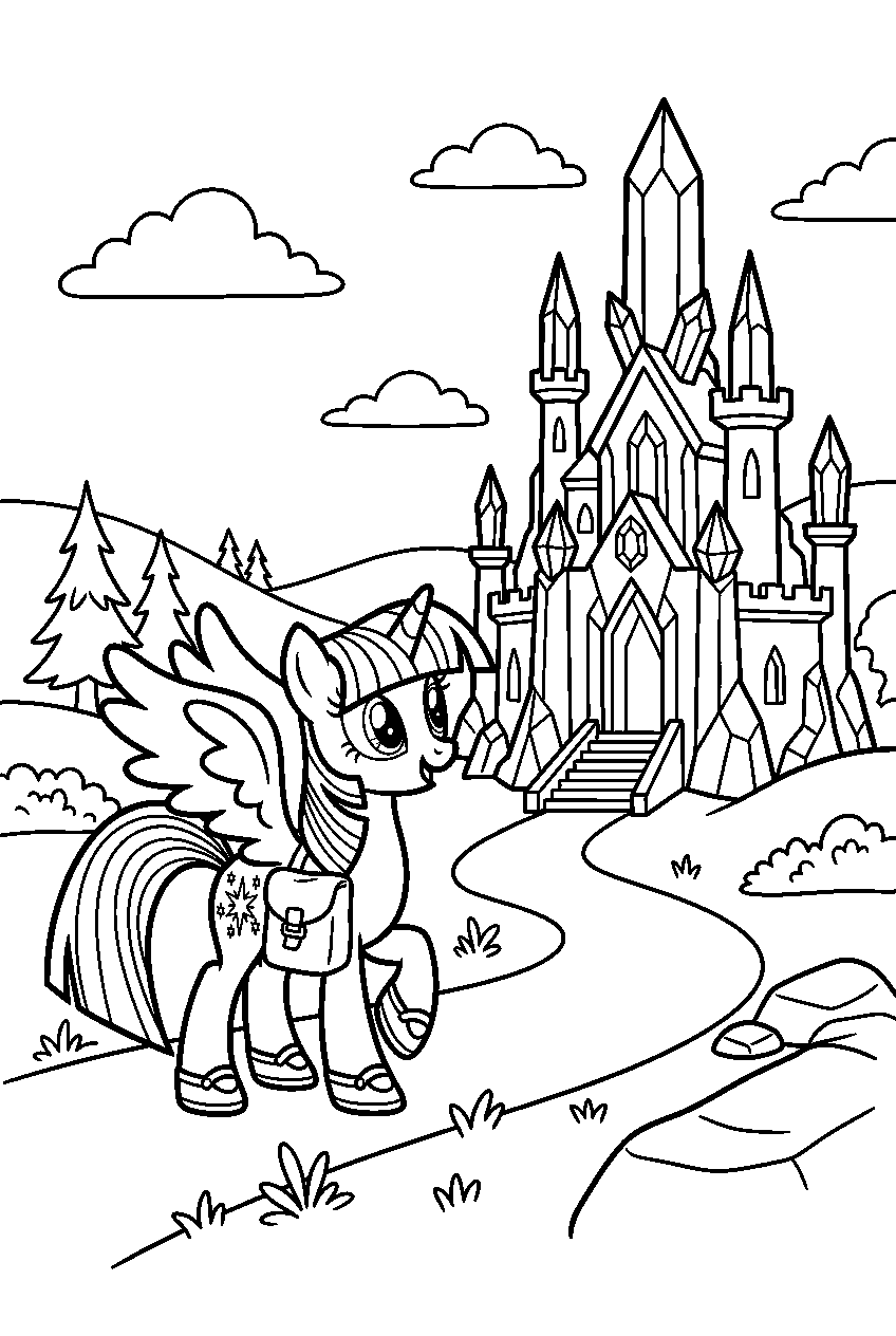 twilight sparkle exploring near crystal castle line art