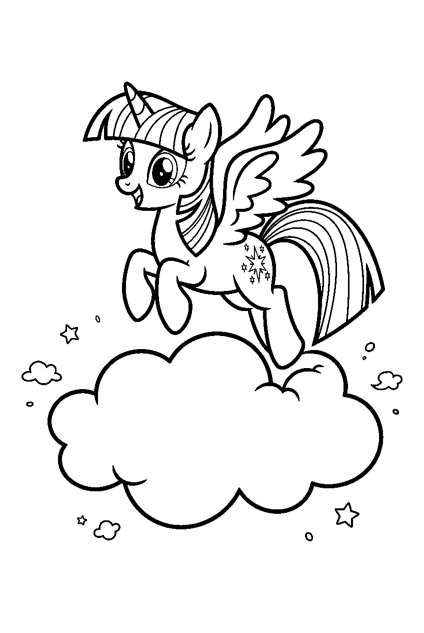 twilight sparkle jumping on floating cloud line art