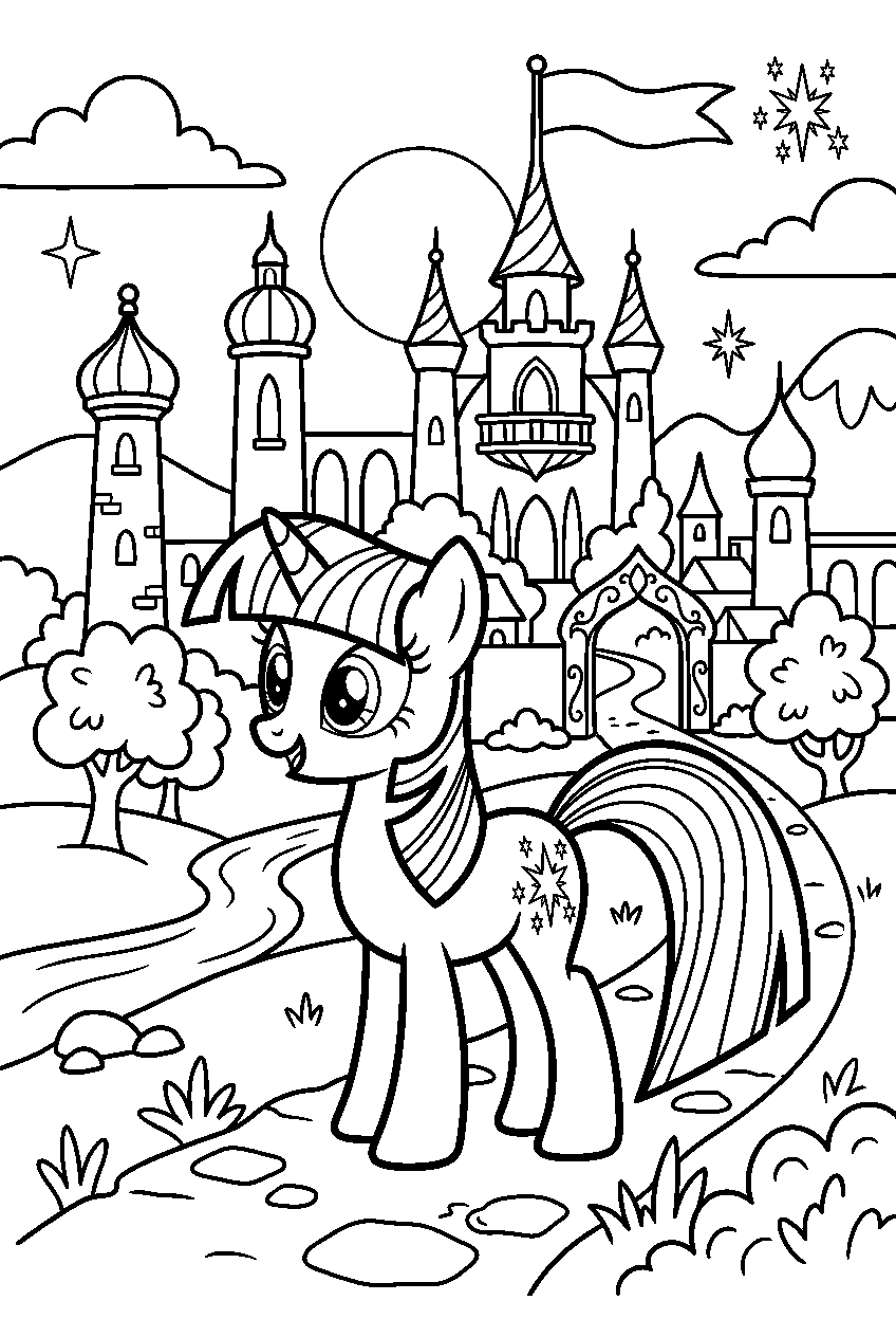 twilight sparkle looking around in magical kingdom line art