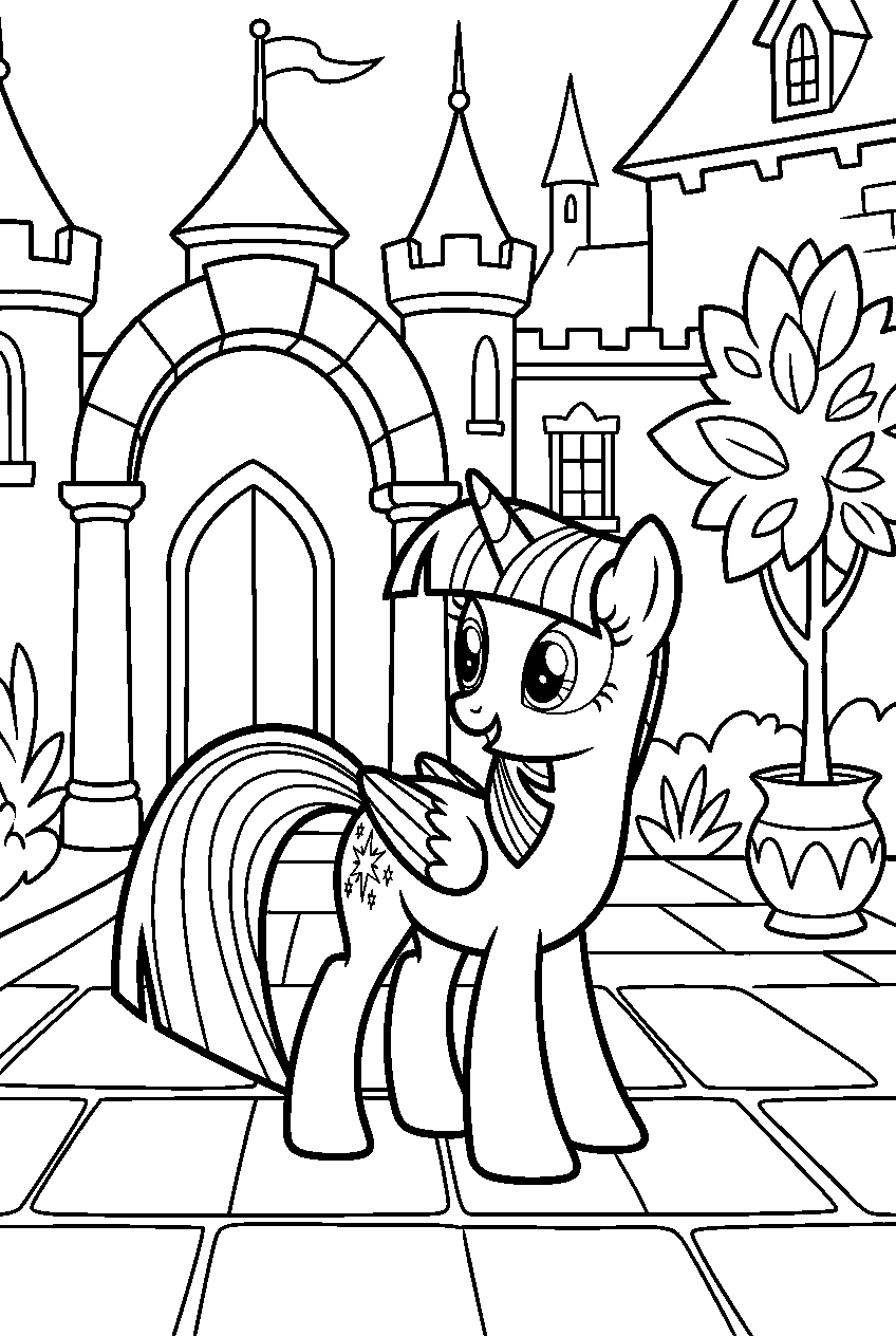 twilight sparkle looking around in royal courtyard line art
