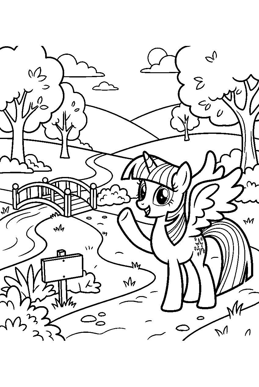 twilight sparkle waving in friendship park line art