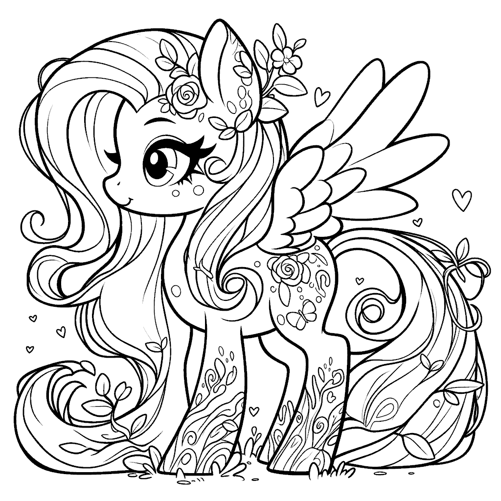 beautiful my little pony fluttershy floral garden line art