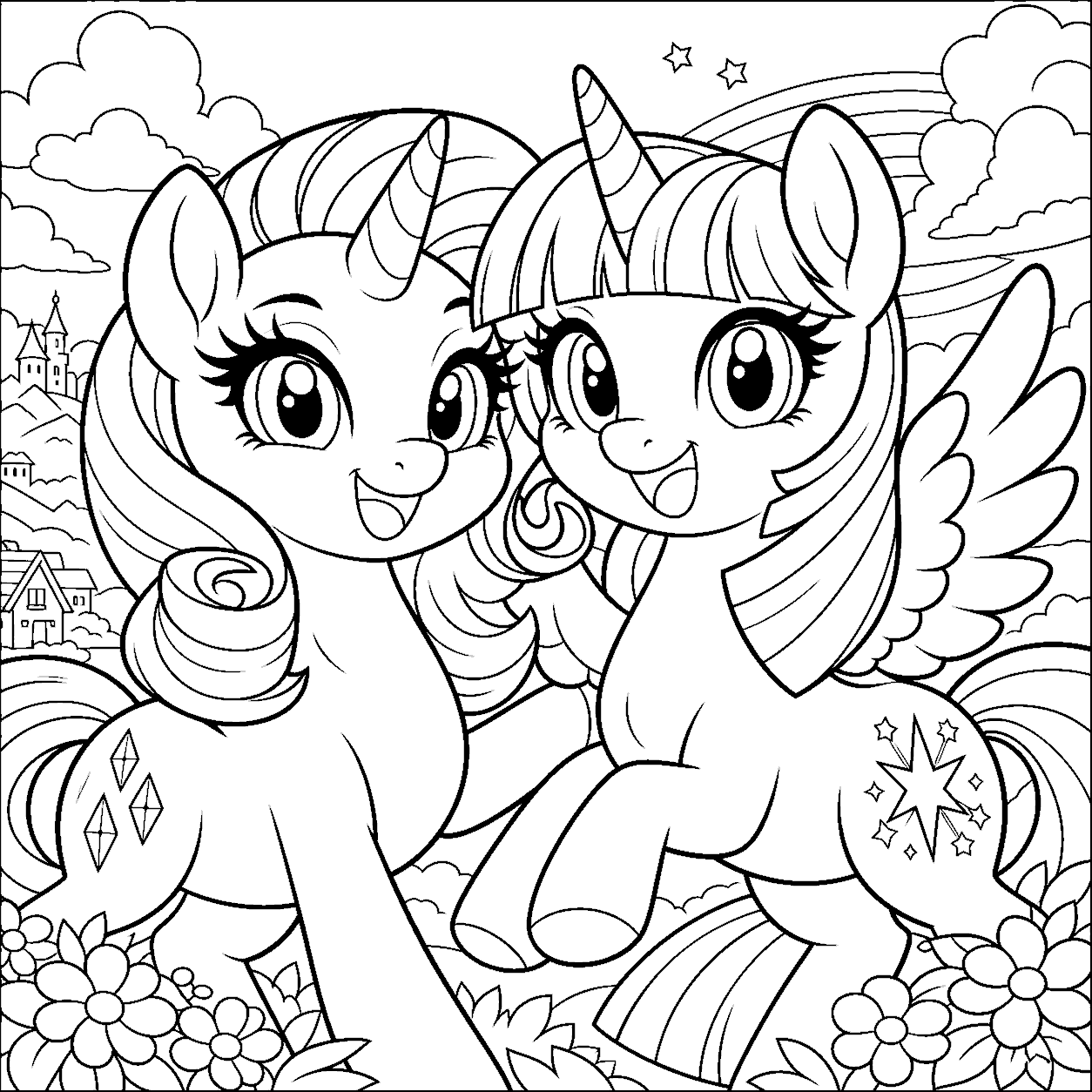 best friends my little pony twilight sparkle and rarity line art