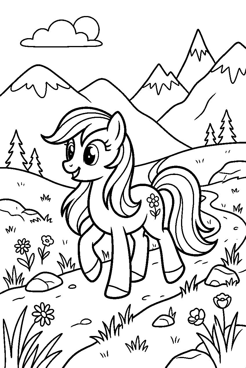 my little pony exploring in mountain meadow line art