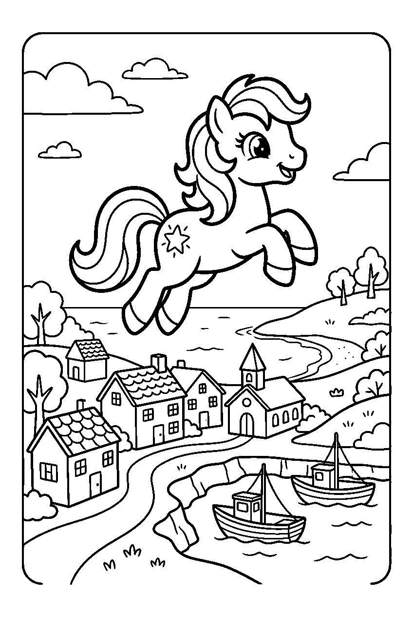my little pony jumping in seaside village line art