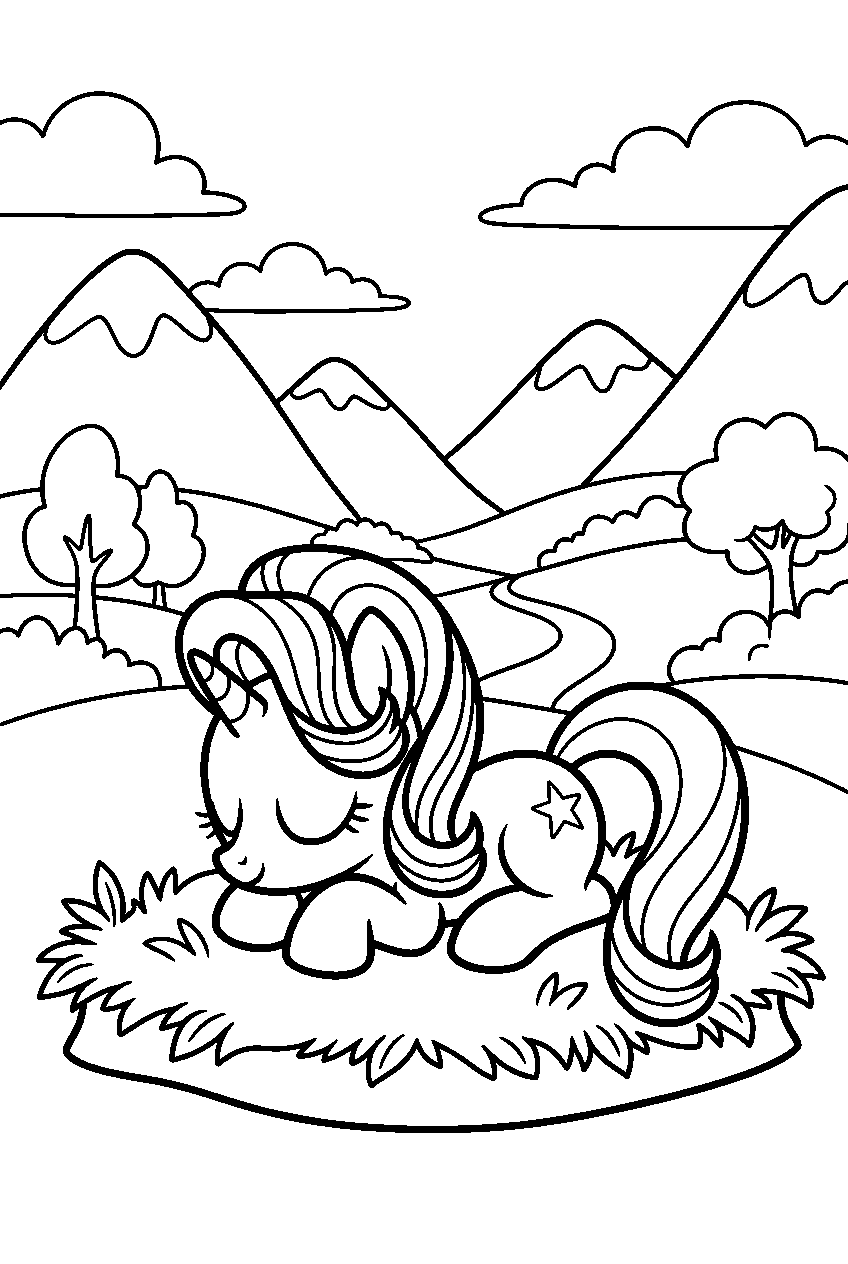 my little pony resting in mountain valley line art