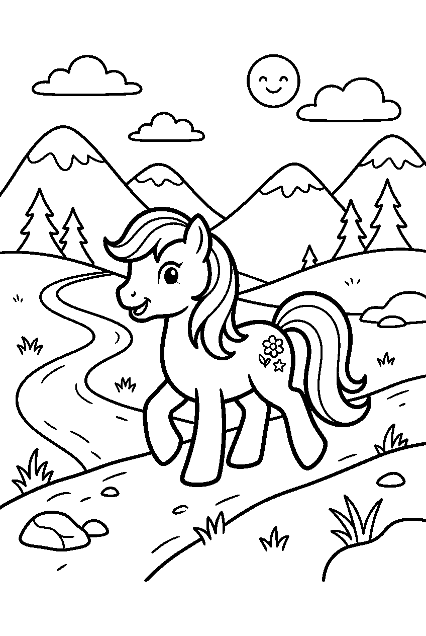 my little pony walking in mountain valley line art