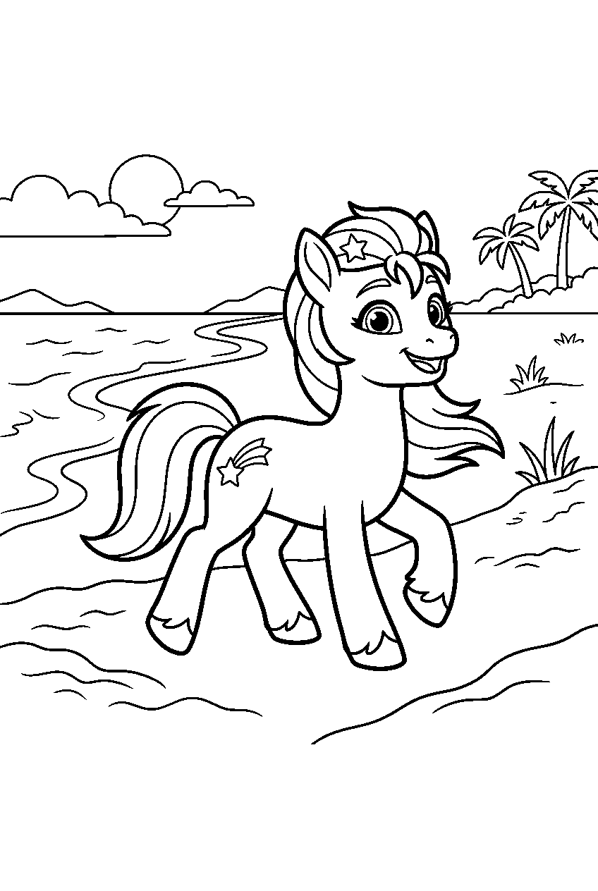 my little pony walking on sandy beach line art
