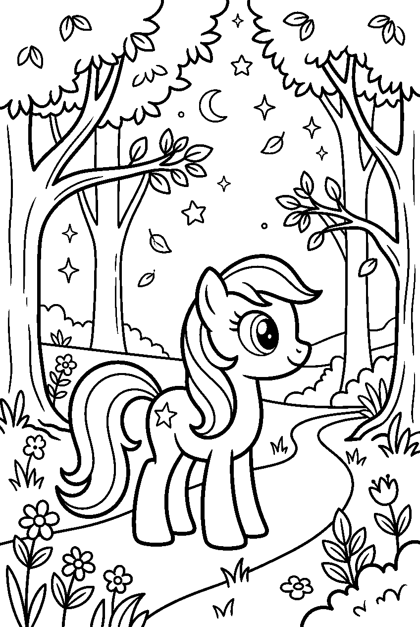 my little pony watching in enchanted forest line art