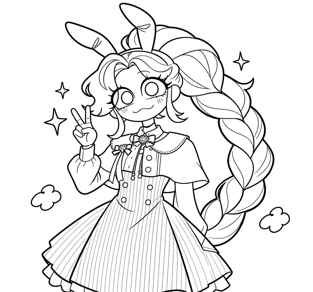bunny ears peace sign lolita dress lily lovebraids poppy playtime line art