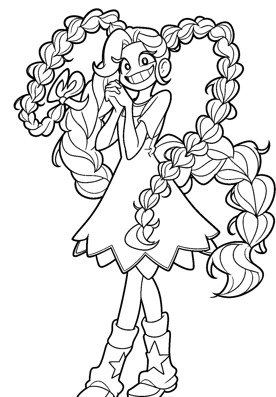 double heart braid excited pose lily lovebraids poppy playtime line art