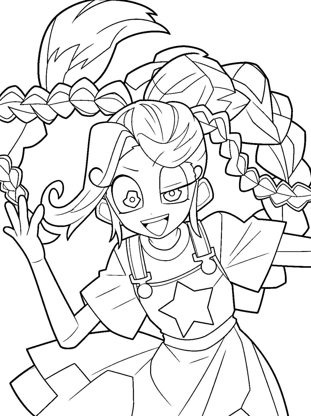 dynamic wave braided pigtails lily lovebraids poppy playtime line art