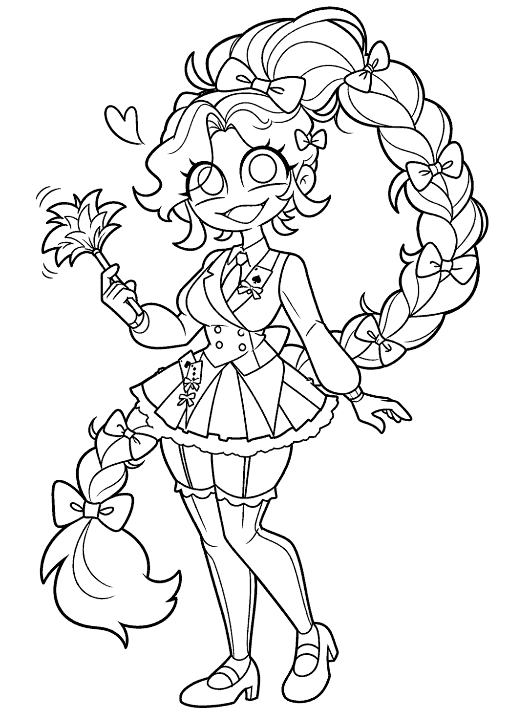 fancy maid suit feather duster lily lovebraids poppy playtime line art