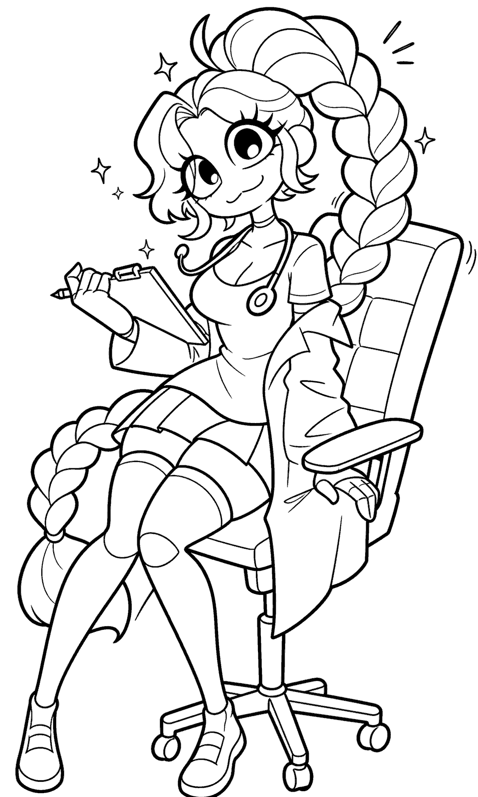 medical doctor uniform stethoscope lily lovebraids poppy playtime line art