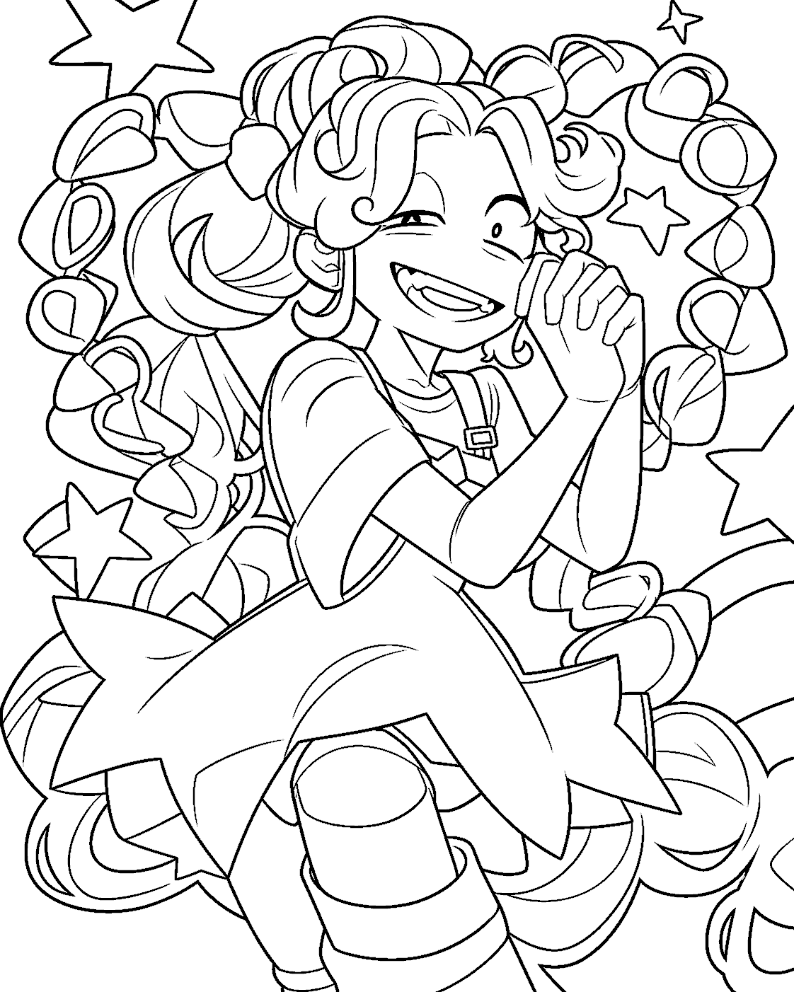 mischievous grin sparkling stars lily lovebraids poppy playtime line art