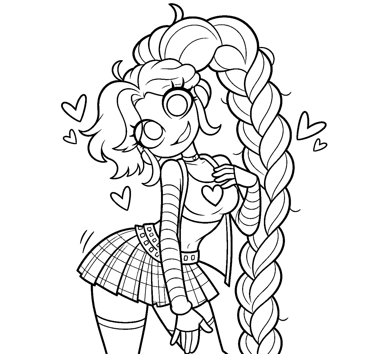 plaid skirt fashion lily lovebraids poppy playtime line art