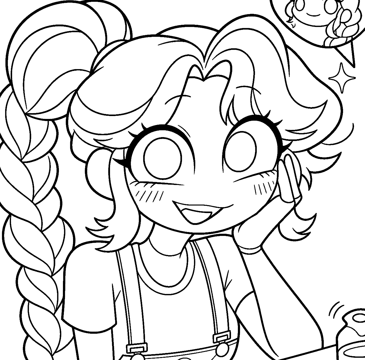 relaxed hand on cheek lily lovebraids poppy playtime line art
