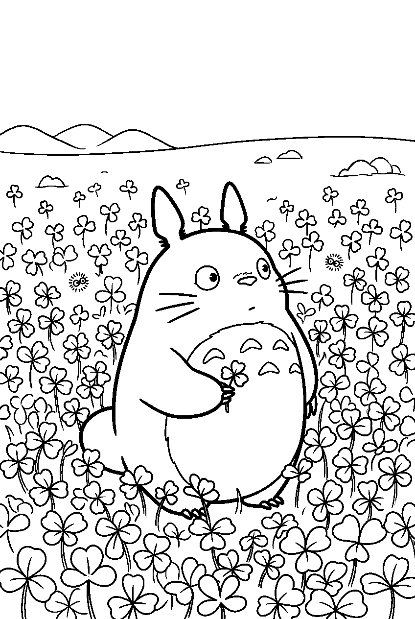 totoro looking around in clover field line art