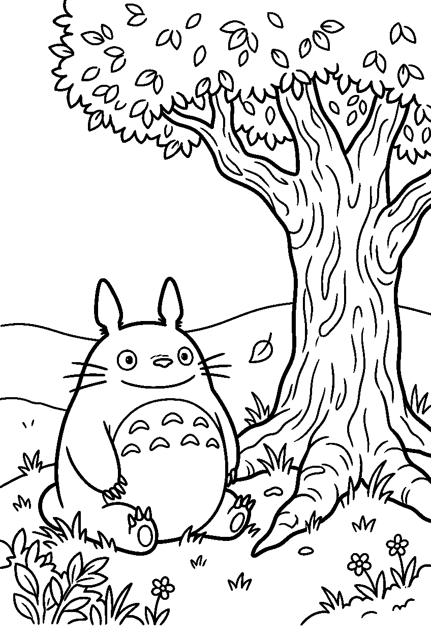 totoro sitting near ancient tree line art