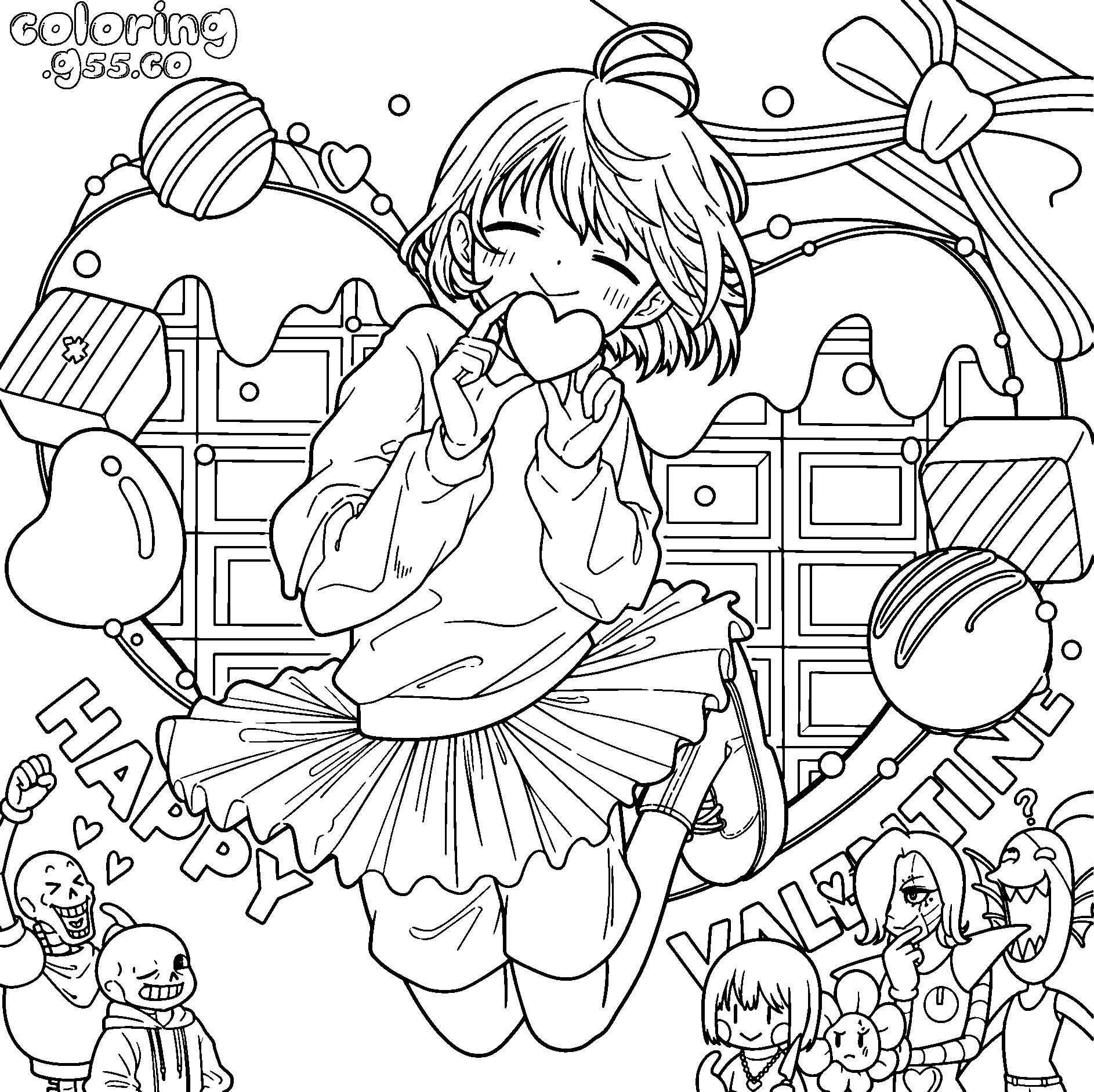 cute frisk valentine undertale line art