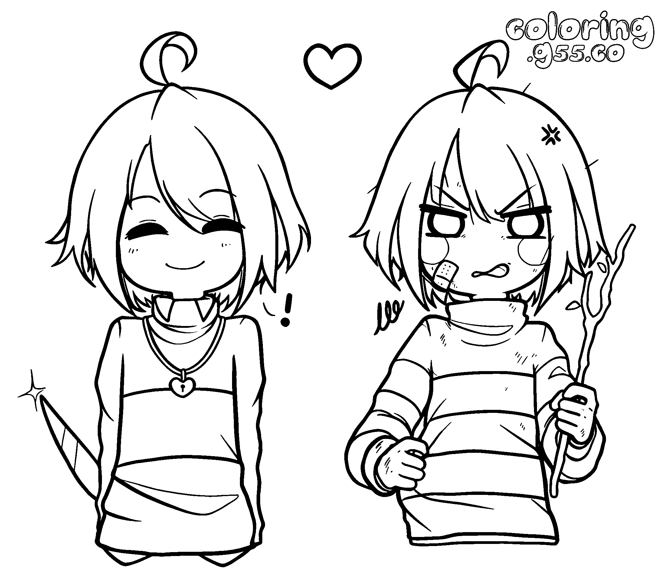 cute undertale frisk and chara line art
