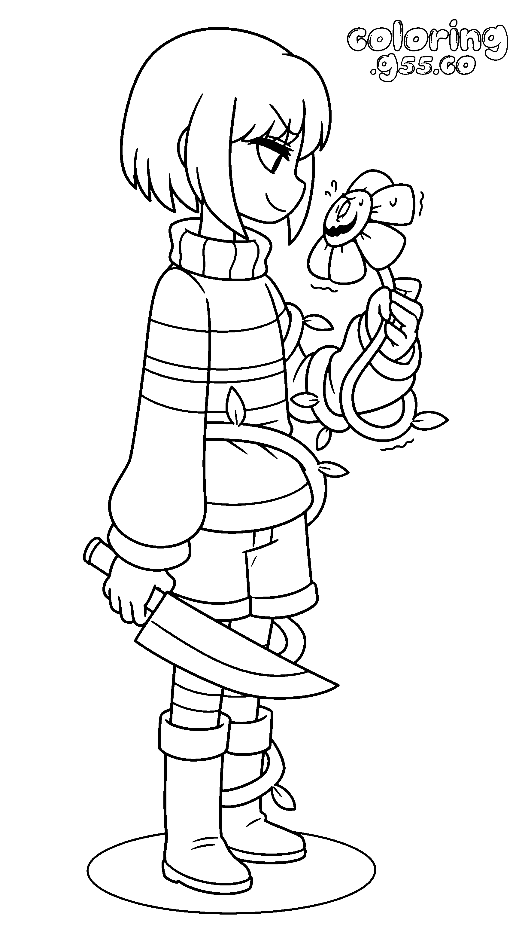 chara and flowey undertale line art