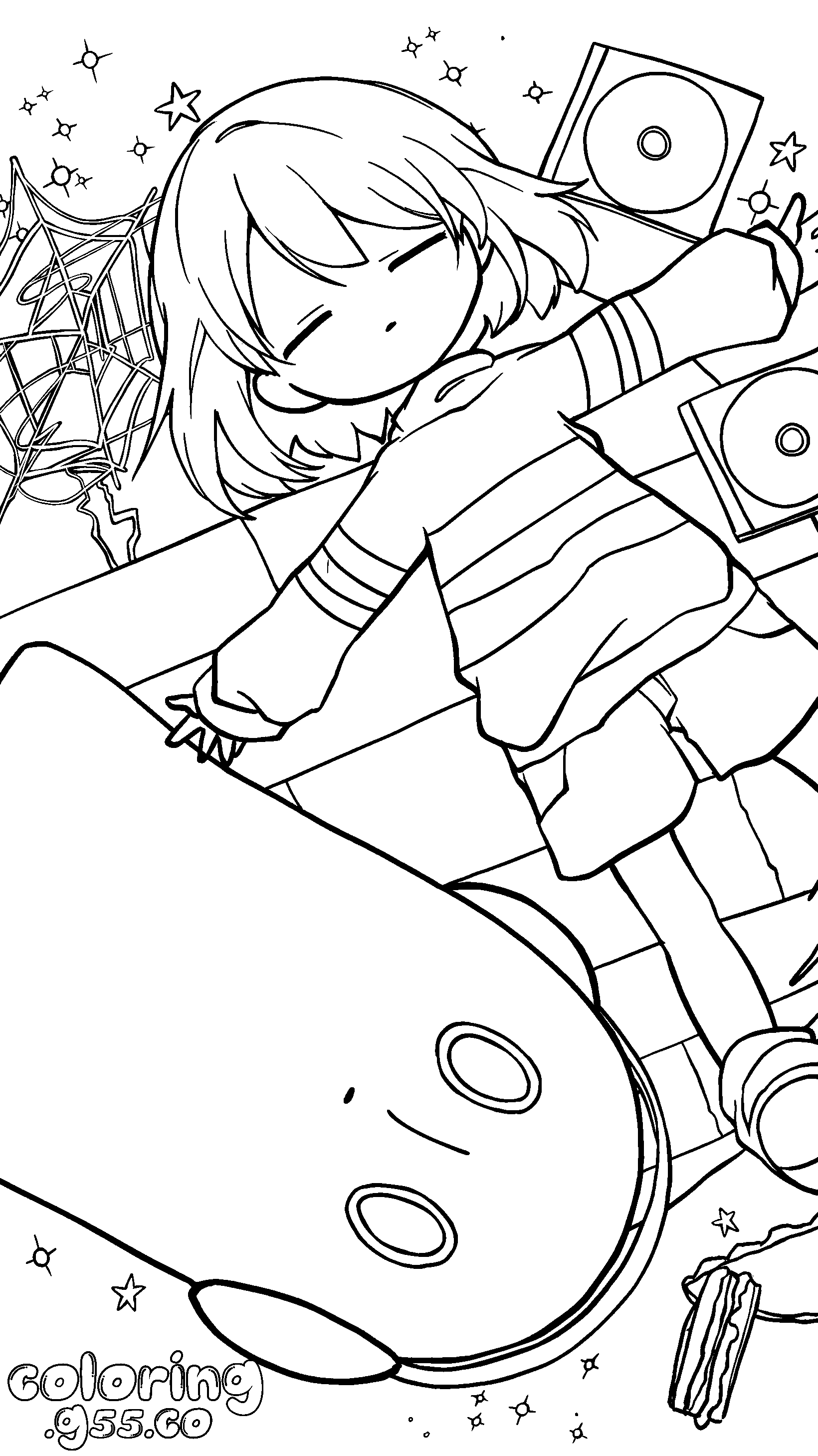 frisk and napstablook undertale line art