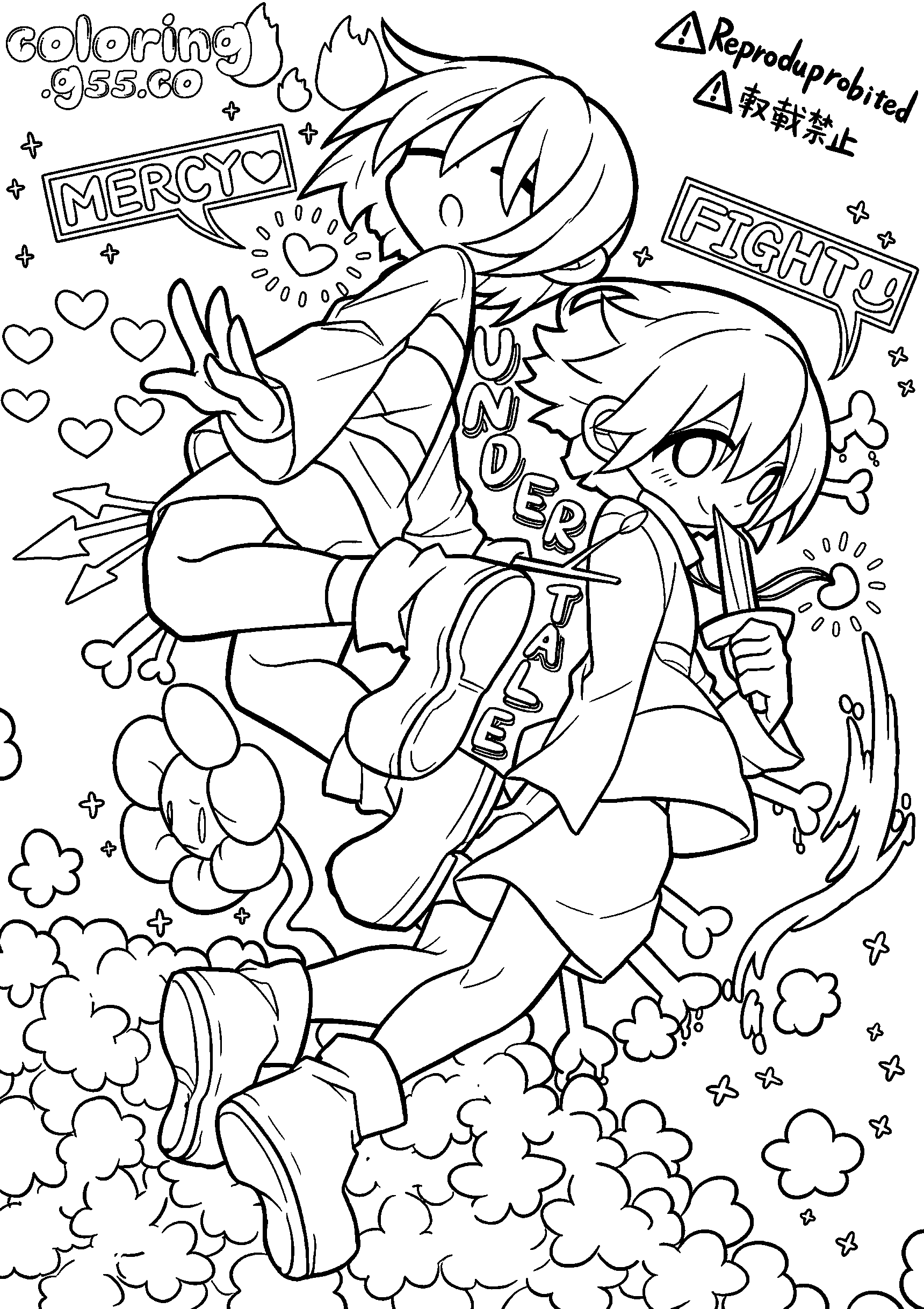 undertale frisk and chara line art
