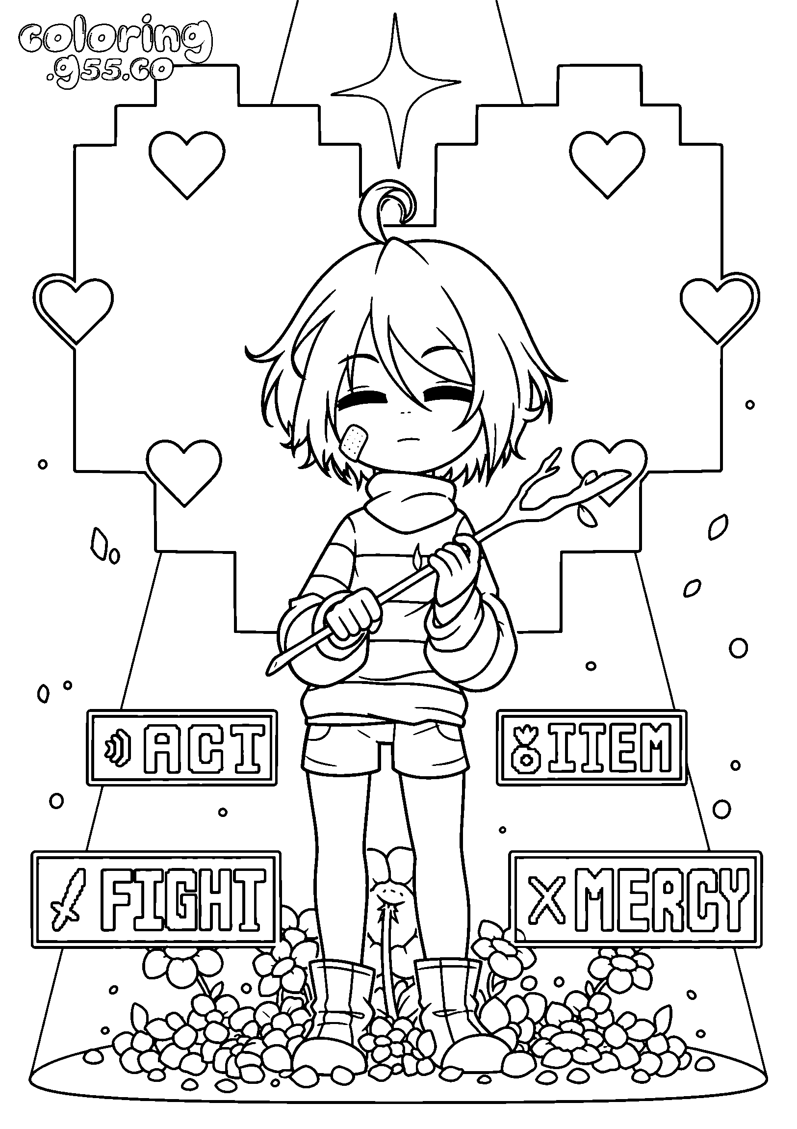 undertale frisk battle menu line art