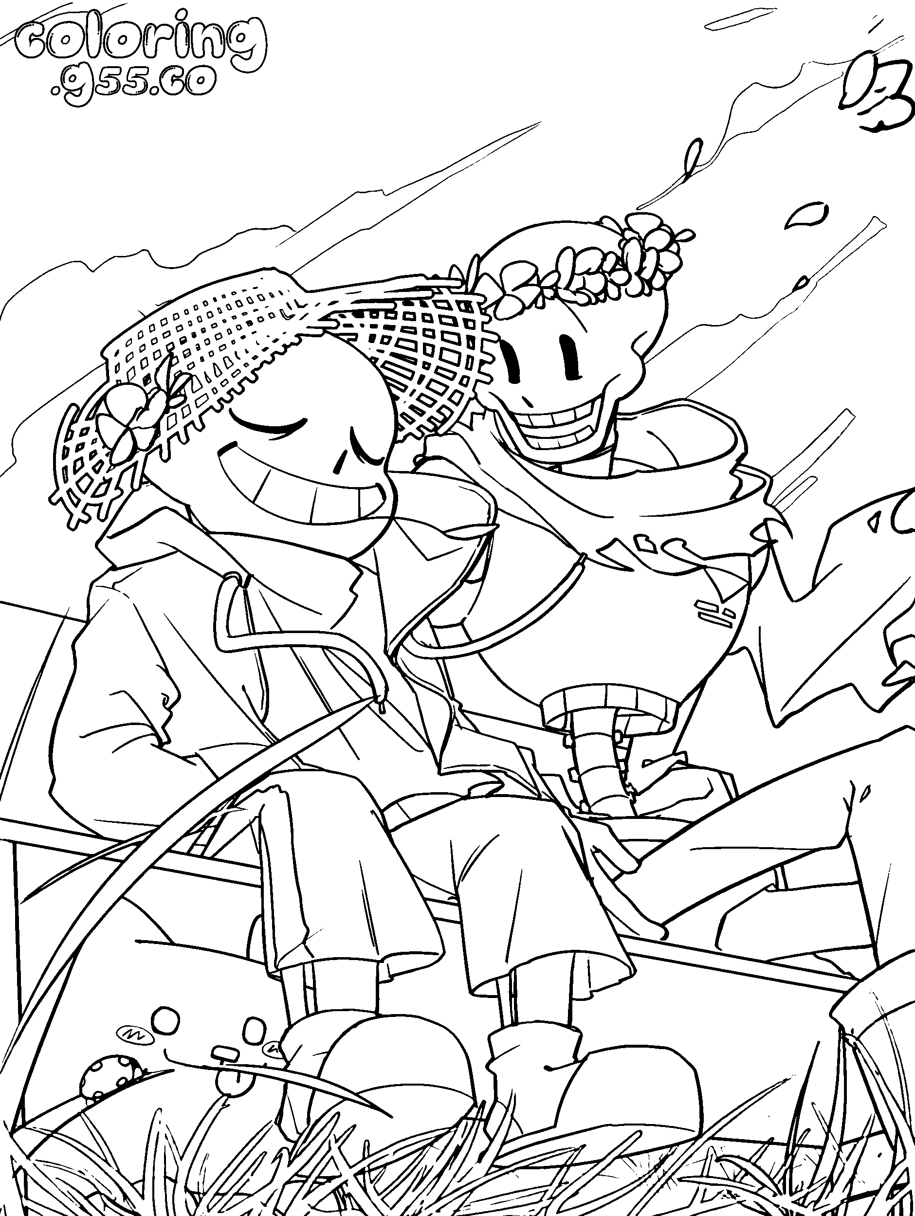 cute sans and papyrus line art