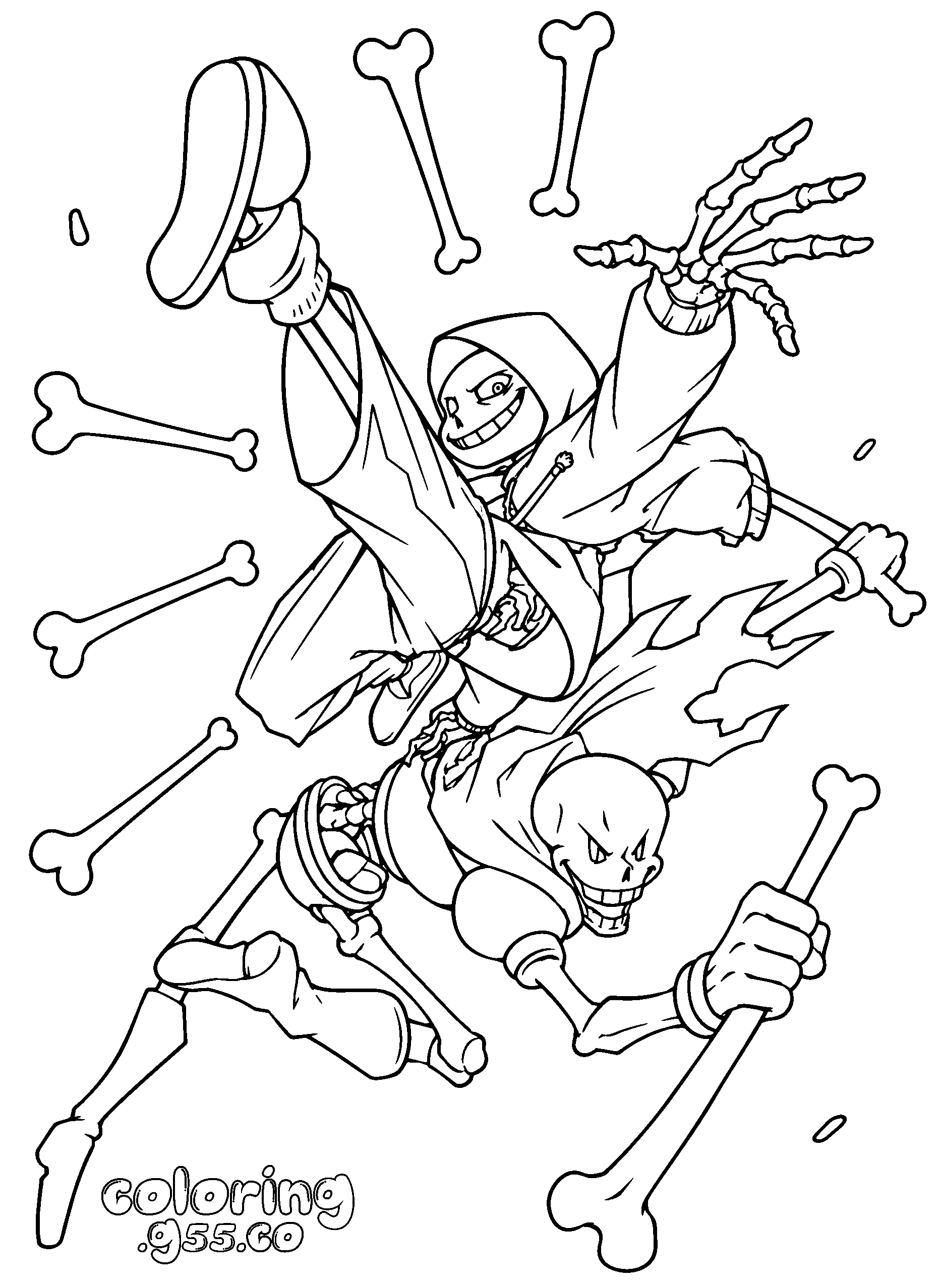 sans and papyrus action pose undertale line art