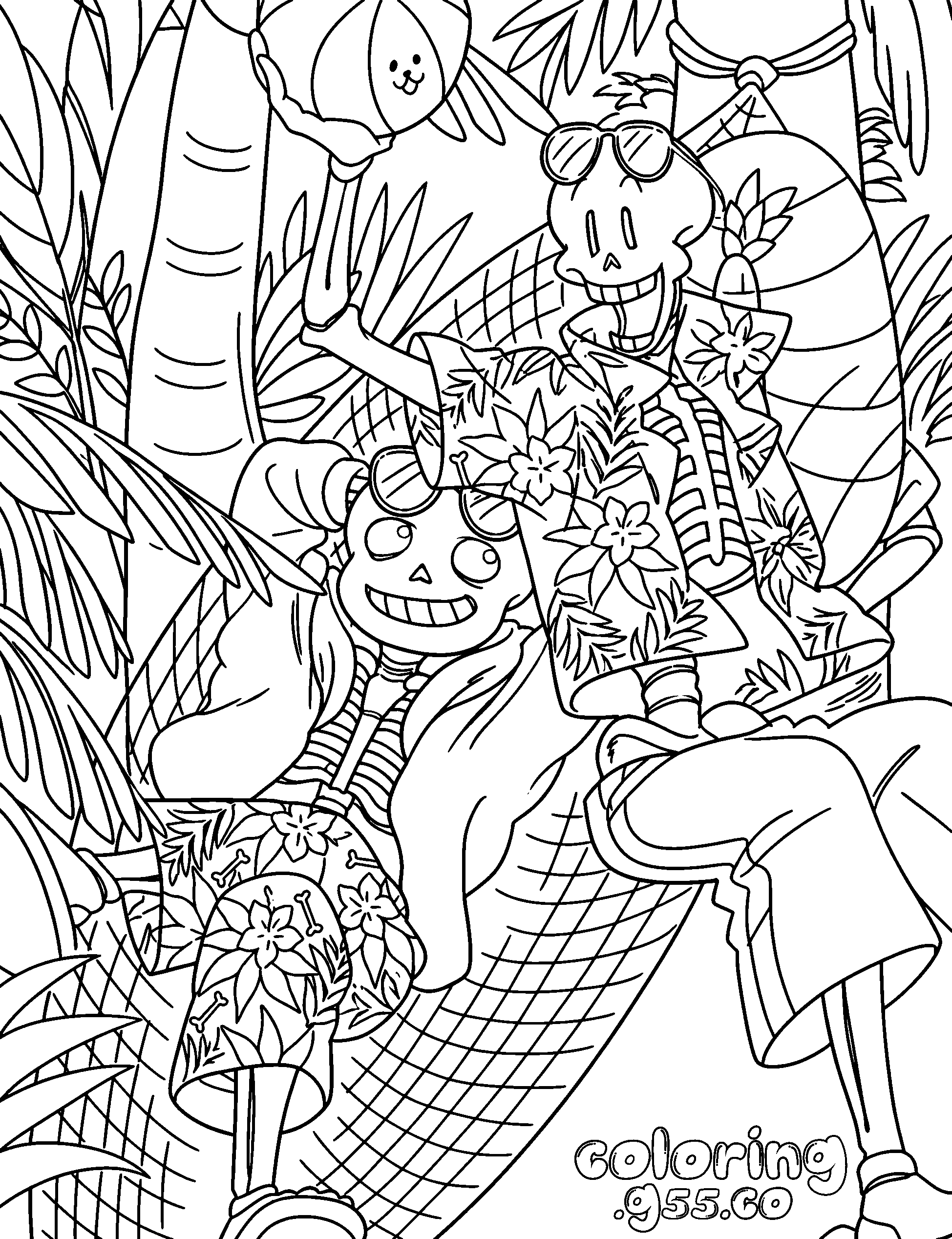sans and papyrus beach vacation line art