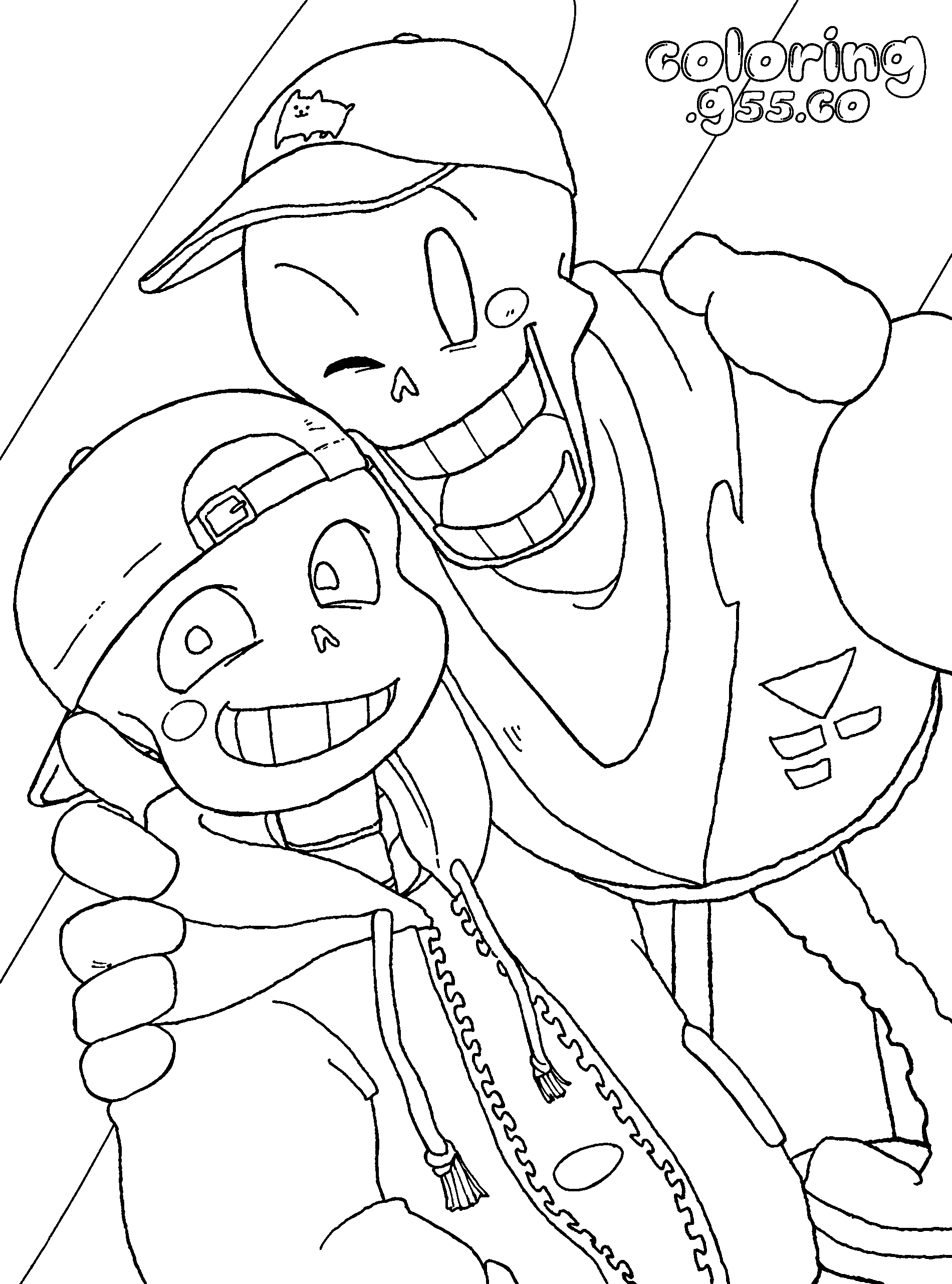 sans and papyrus selfie line art